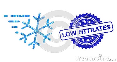 Grunge Low Nitrates Stamp Seal and Square Dot Collage Frost Wind Vector Illustration