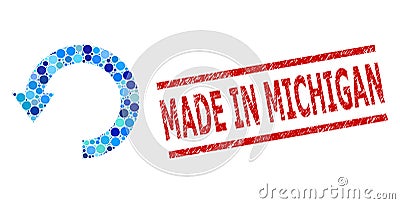 Grunge Made in Michigan Stamp Imitation and Rotate Down Mosaic of Round Dots Vector Illustration