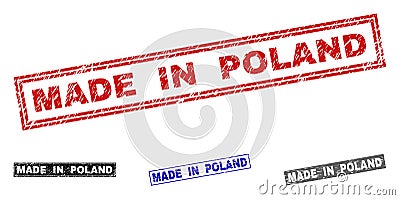 Grunge MADE IN POLAND Scratched Rectangle Stamp Seals Vector Illustration