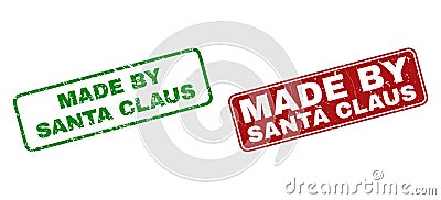 Grunge MADE BY SANTA CLAUS Rubber Prints with Rounded Rectangle Frames Vector Illustration