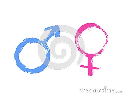 Grunge Male and female gender symbols, Mars and Venus signs, relationship concept for your design Vector Illustration