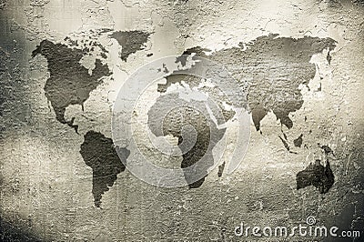 Grunge map of the world over metal texture Stock Photo