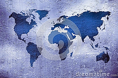 Grunge map of the world over metal texture Stock Photo