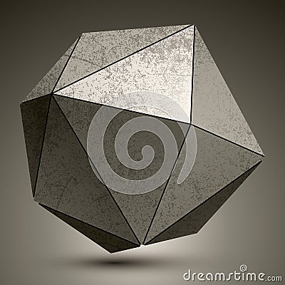 Grunge metallic3d spherical object created from triangles, futuristic spatial design model. Vector Illustration