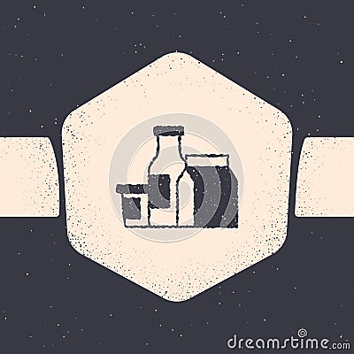 Grunge Milk product icon isolated on grey background. Monochrome vintage drawing. Vector Vector Illustration