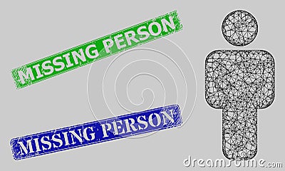 Grunge Missing Person Stamps and Network Person Mesh Vector Illustration