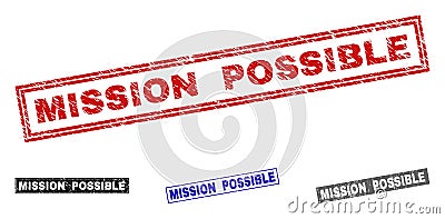 Grunge MISSION POSSIBLE Scratched Rectangle Stamps Vector Illustration