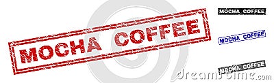 Grunge MOCHA COFFEE Scratched Rectangle Stamps Vector Illustration