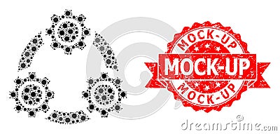Grunge Mock-Up Seal and Virus Mosaic Gear Planetary Transmission Vector Illustration