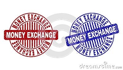 Grunge MONEY EXCHANGE Scratched Round Stamp Seals Vector Illustration