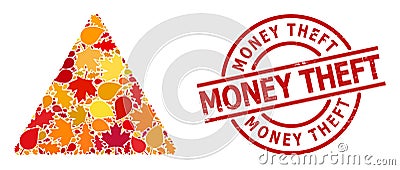 Grunge Money Theft Seal and Addiction Drugs Warning Autumn Composition Icon with Fall Leaves Vector Illustration