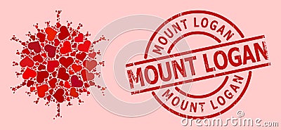 Textured Mount Logan Stamp Seal and Red Love Flu Virus Mosaic Vector Illustration