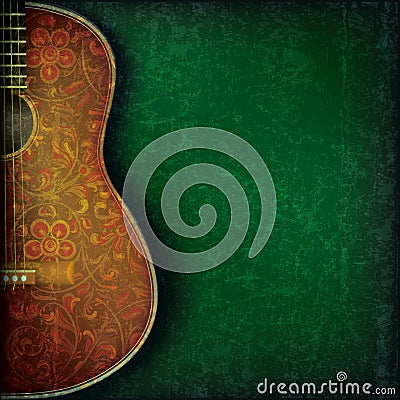 Grunge music background with guitar and flowers Vector Illustration