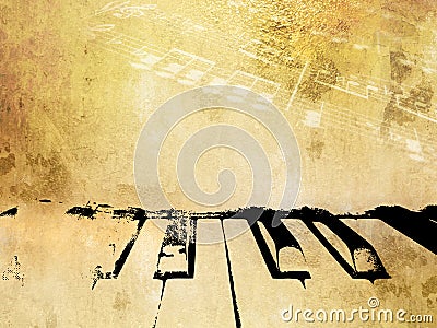 Grunge music background - vintage piano and music notes Stock Photo