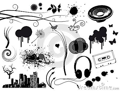 Grunge Music Elements Vector Illustration