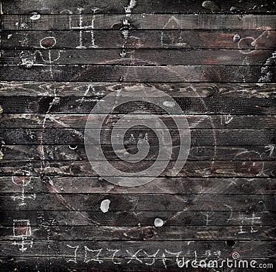 Grunge mysterious background with pentagram and mystic symbols Stock Photo