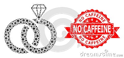 Grunge No Caffeine Stamp and Covid Virus Mosaic Jewelry Wedding Rings Vector Illustration