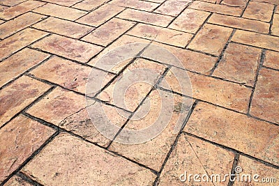 Grunge Old Cracked Brown Brick Stone Street Road. Sidewalk, Pavement Texture Background Stock Photo