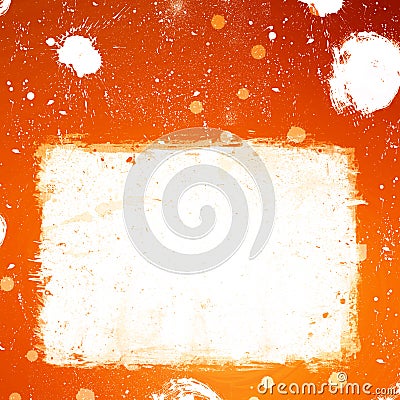 Grunge orange banner with white inky splashes Stock Photo