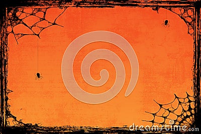 Grunge orange Halloween background with spiders Stock Photo