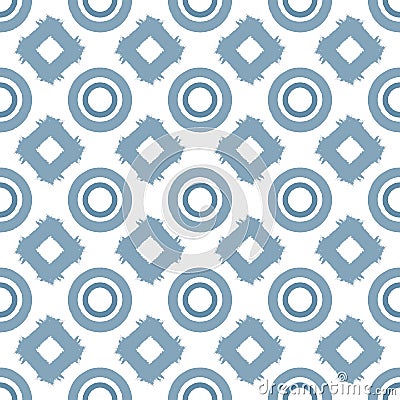 Grunge ornament painted with a rough brush. Seamless pattern with rhombuses and circles. Vector Illustration