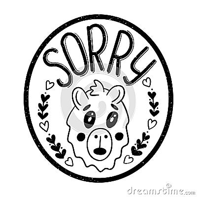 Grunge oval sticker with apologizing capybara Vector Illustration