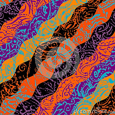 Grunge paisley pattern in collage patchwork style. Vector Illustration