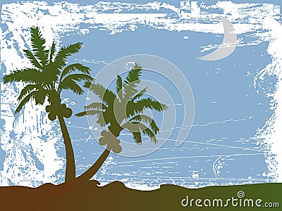 Grunge palm tree at night Vector Illustration