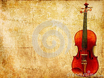 Grunge paper background of vintage violin Stock Photo