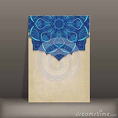 Grunge paper card with blue floral circular Vector Illustration