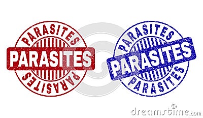 Grunge PARASITES Textured Round Watermarks Vector Illustration