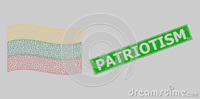 Grunge Patriotism Stamp Seal and Wire Frame Mesh Waving Lithuania Flag Vector Illustration