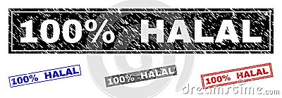 Grunge 100 percent HALAL Textured Rectangle Stamp Seals Vector Illustration
