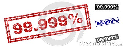 Grunge 99.999 percent Scratched Rectangle Stamp Seals Vector Illustration