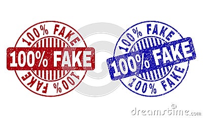 Grunge 100 Percents FAKE Scratched Round Watermarks Vector Illustration