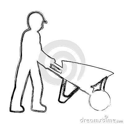 Grunge pictogram laborer with wheelbarrow equipment maintenance Vector Illustration