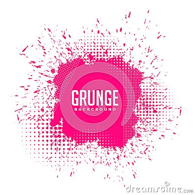 Grunge pink ink splatter halftone background Vector Illustration