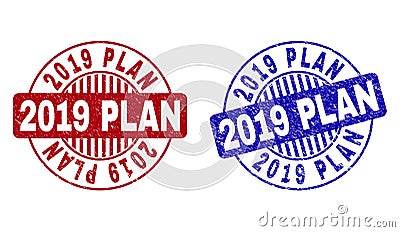 Grunge 2019 PLAN Textured Round Stamp Seals Vector Illustration