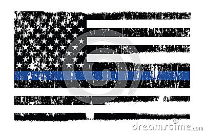 Grunge Police Flag Thin Blue Line Illustration Vector Illustration