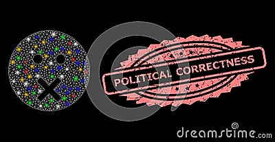 Grunge Political Correctness Stamp and Network Silence Smiley with Light Spots Vector Illustration