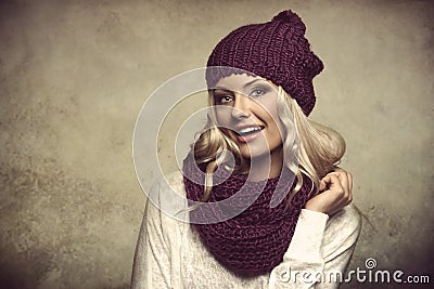 Grunge portarit of blond winter girl Stock Photo