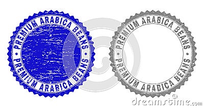 Grunge PREMIUM ARABICA BEANS Textured Watermarks Vector Illustration