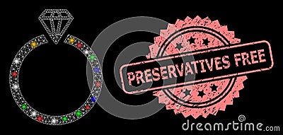 Grunge Preservatives Free Stamp and Network Diamond Ring with Glare Spots Vector Illustration