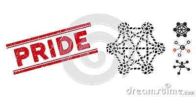 Grunge Pride Line Stamp with Mosaic Network Relations Icon Stock Photo