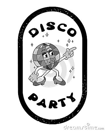 Grunge print design with cartoon disco ball Vector Illustration