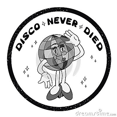 Grunge print round design with cartoon disco ball Vector Illustration