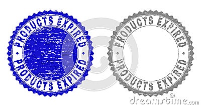 Grunge PRODUCTS EXPIRED Scratched Stamps Vector Illustration