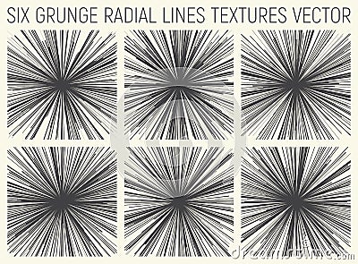 6 Grunge Radial Lines Textures Vector Vector Illustration