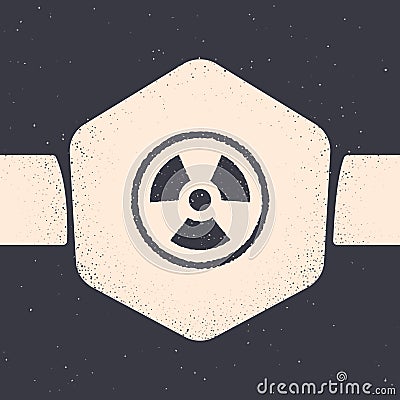 Grunge Radioactive icon isolated on grey background. Radioactive toxic symbol. Radiation Hazard sign. Monochrome vintage Vector Illustration