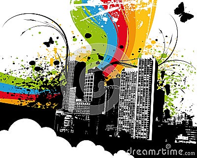 Grunge Rainbow City Vector Illustration